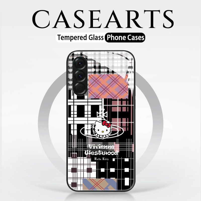 Untuk Kartun Pribadi Kotak-kotak Hitam HelloKitty Mewah yang Kreatif Glass Casing Hp Samsung A15 A05