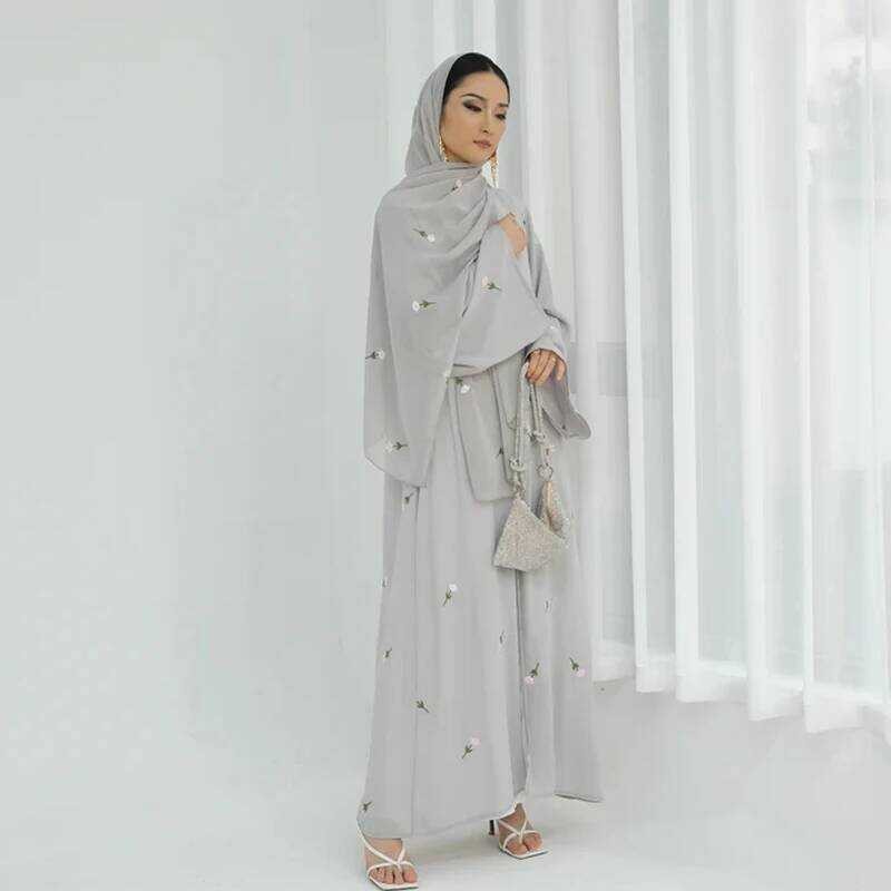 Khimar 2025 Abaya Ramadan Arab Saudi Turki Islam Bordir Bunga Cardigan Muslim Pakaian Doa Gaun Untuk
