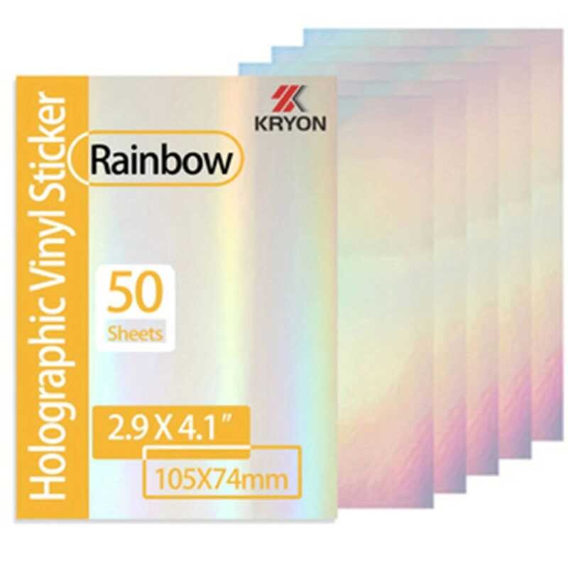 

Lembar 50 Ukuran Pelangi: Kertas Stiker Glitter Holografik Jernih Ukuran 2.9X 4.1 Inci Film Laminasi