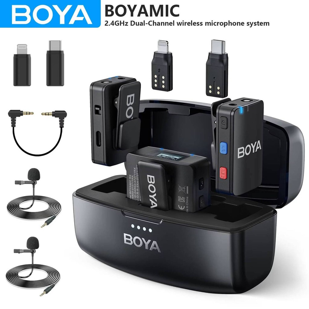 BOYA BOYAMIC Mikrofon Lavalier Nirkabel All-in-One untuk iPhone Android Kamera DSLR Gaming Streaming