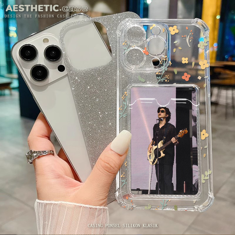 Bening Soft case photocard Kartu glitter card holder Slot Kartu for iphone 13 11 pro max 6 6s 7 8 pl