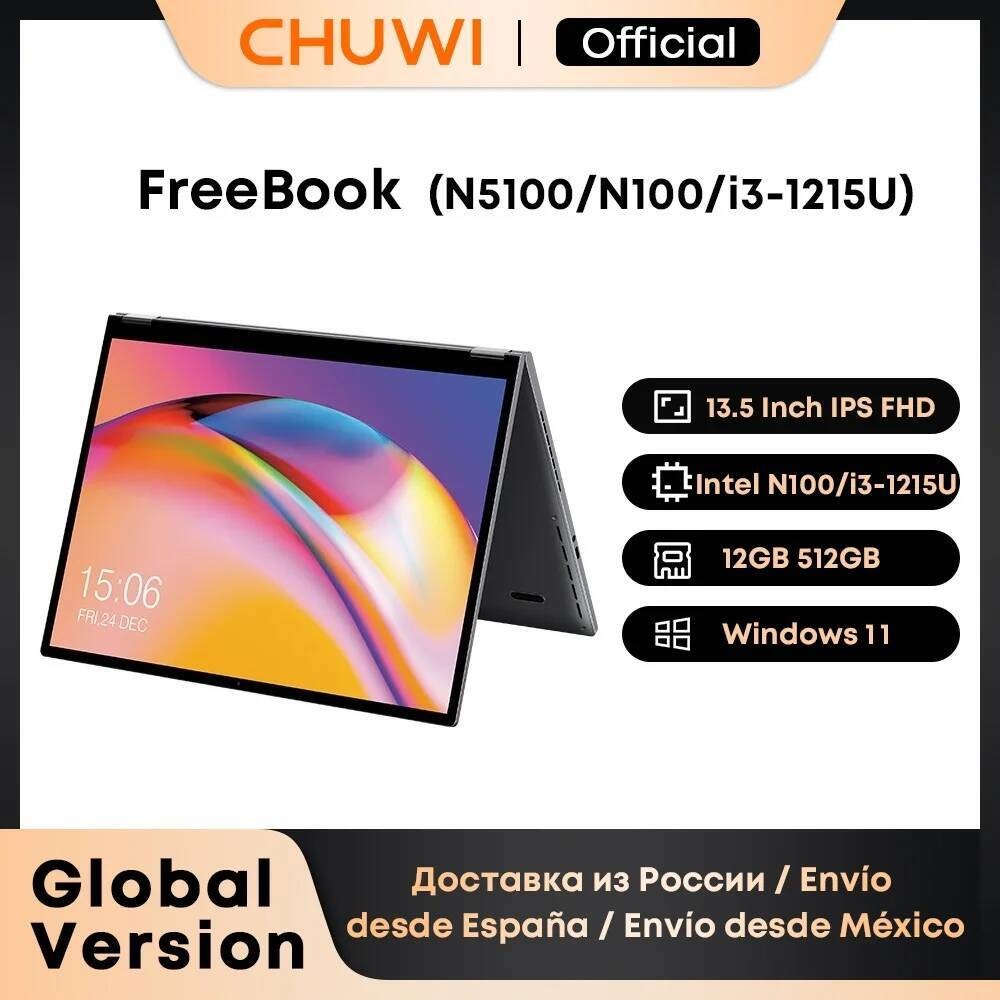 CHUWI FreeBook Laptop Tablet PC 13.5 Inci FHD Layar Sentuh Windows 11 Intel N100/i3-1215U Quad Core 