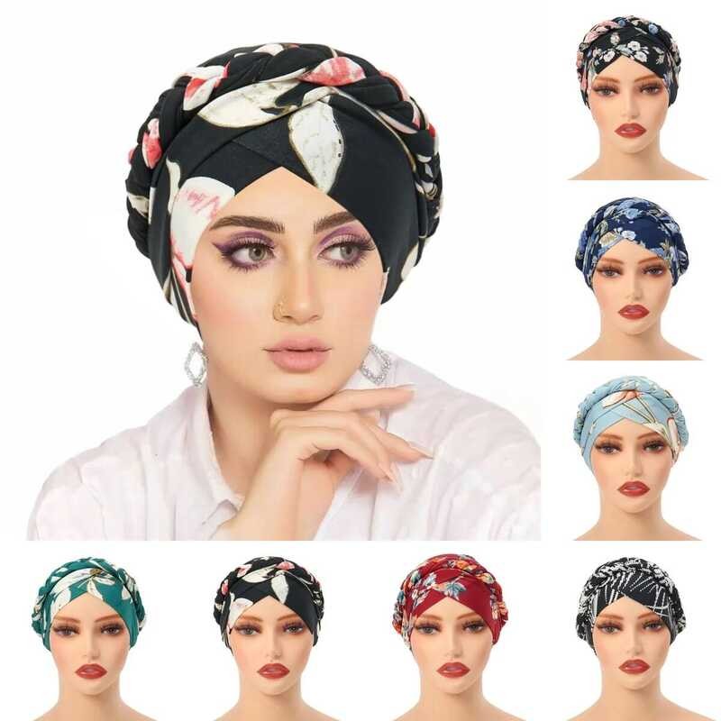 Turban Topi Wanita Baru Cetak Wanita Muslim Pita Kepala Penutup Kanker Chemo Topi Arab Islami Topi K