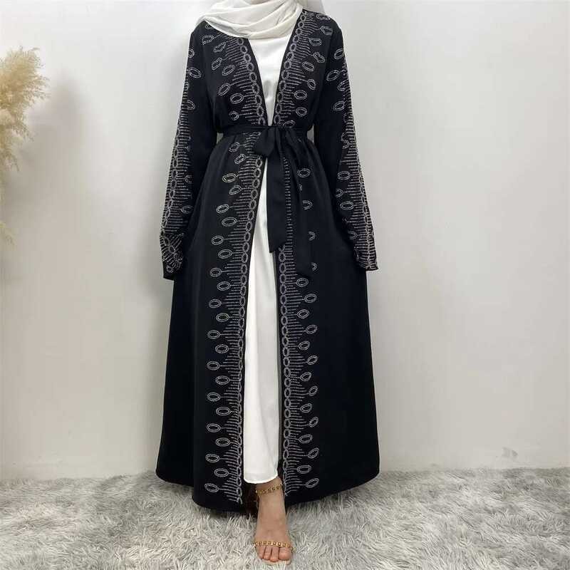 Wanita Fashion Muslim Timur Tengah Cardigan Gaun Panjang Dubai Turki Pakaian Elegan Wanita Afrika