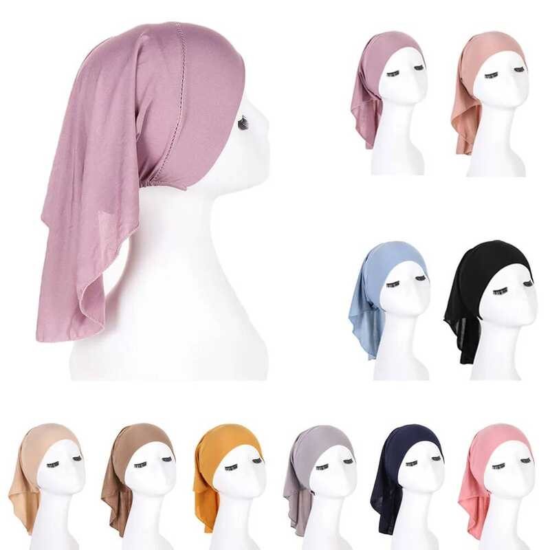 Hijab Topi Wanita Lembut Muslim Turban Stretch Solid Islami Undscarf Bonnet Wanita Headband Topi Tab