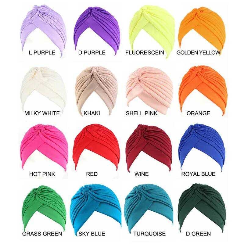 Turban Topi Twist Stretchy Baru Fashion Wanita Hijab Muslim Topi India Pria Santai Warna Solid Seder