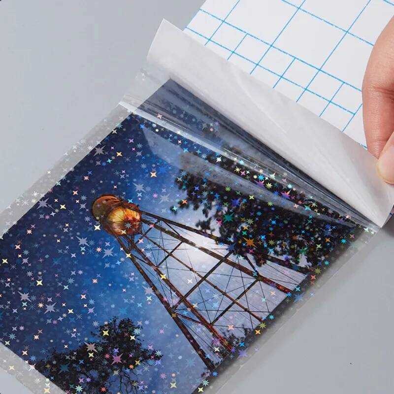 

Lembar 50 Kertas Hologram Bintang Titik Tahan Air Dingin Kertas Perekat Diri Kartu Paket DIY Film La