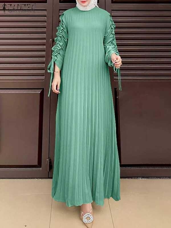 Hijab Gaun Muslim Abaya ZANZEA Musim Semi Maxi Sundress Wanita Fashion Lengan Panjang Gaun Pesta Lip