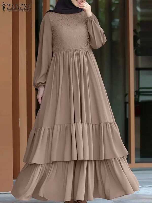 2024 ZANZEA Musim Gugur Gaun Sundress Patchwork Fashion Wanita Gaun Maxi Robe Femme Elegan Lengan Pa