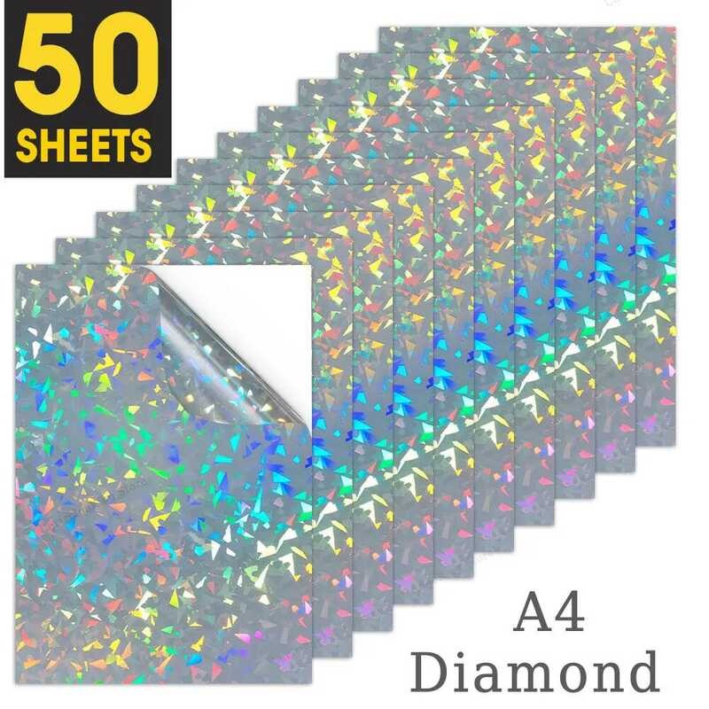 

Lembar 50 Kertas Stiker Vinyl Holografik Dia A4 yang Dapat Dicetak dan Dijahit untuk Printer Inkjet