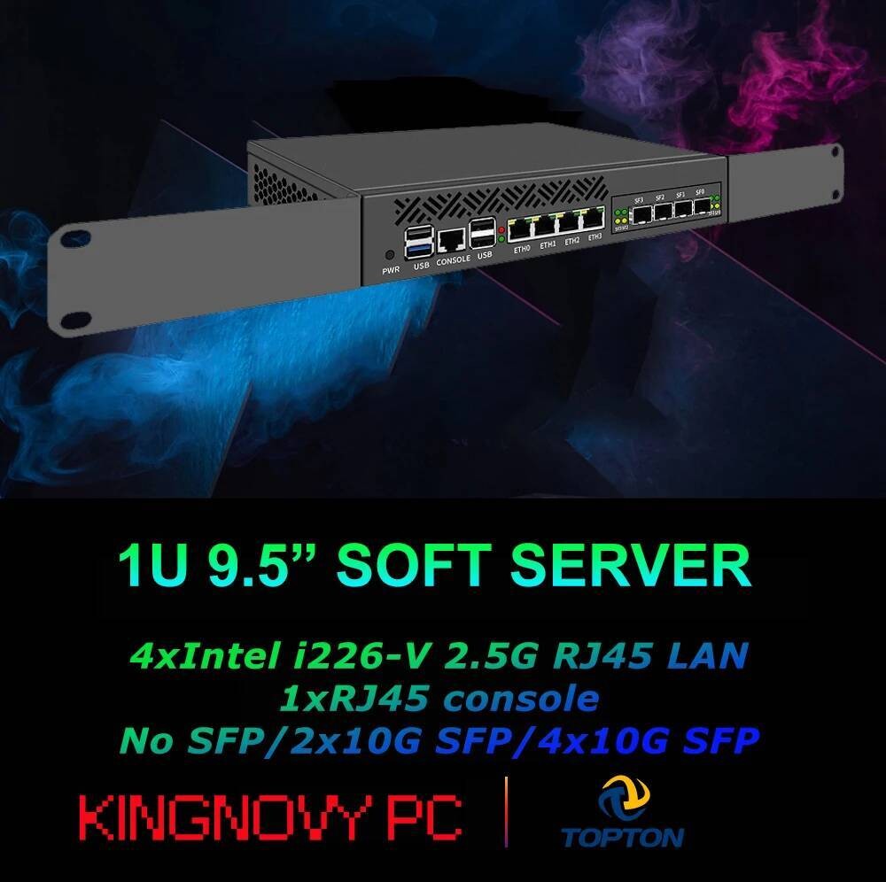 1U 9.5 Inci Perangkat Firewall yang Dipasang di Rak Mini PC Intel N100 4*/2*10G SFP 4xi226-V 2.5G Se