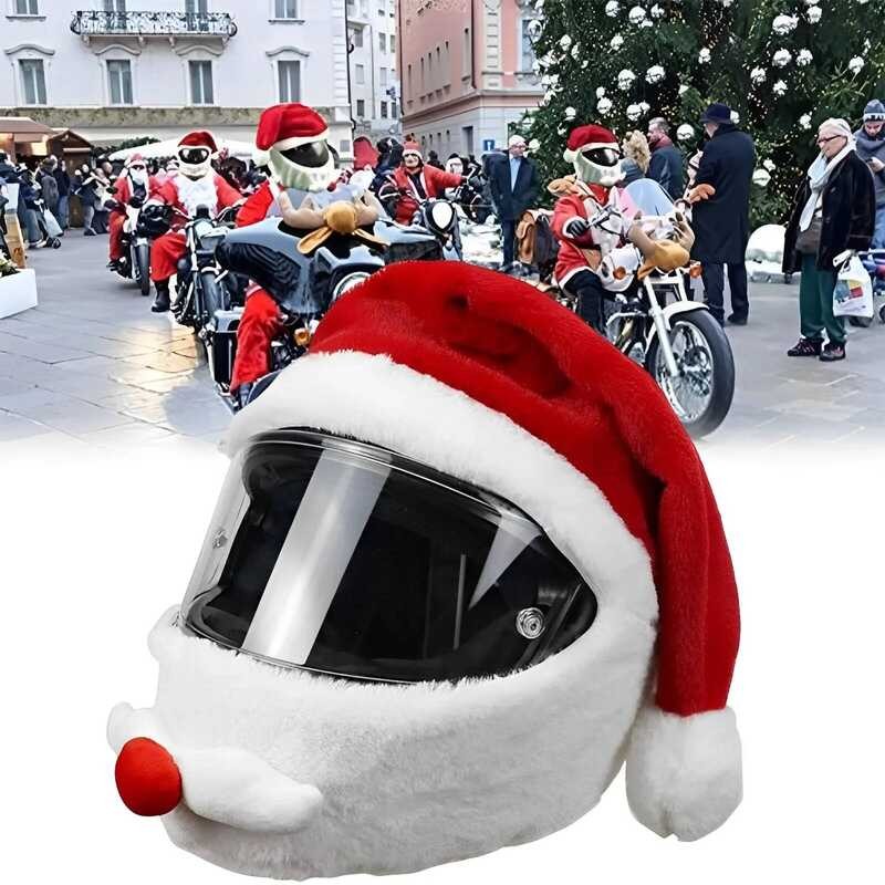 Helm Penutup Sepeda Motor Full Face Topi Aman Santa Claus Topi Balap Dekorasi Natal Hadiah