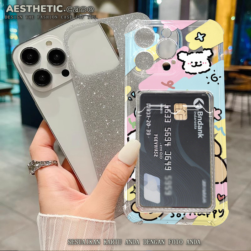Kustomisasi foto Soft case photocard slot kartu for iphone 13 11 pro max 14 15 12 6 6s 7 8 plus x xs