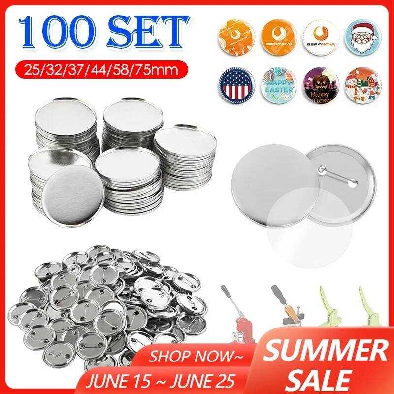 

Perlengkapan 100Set Pembuat Pin Lencana Kosong 25mm 32mm 37mm 44mm 58mm Pembuatan Tombol DIY untuk M