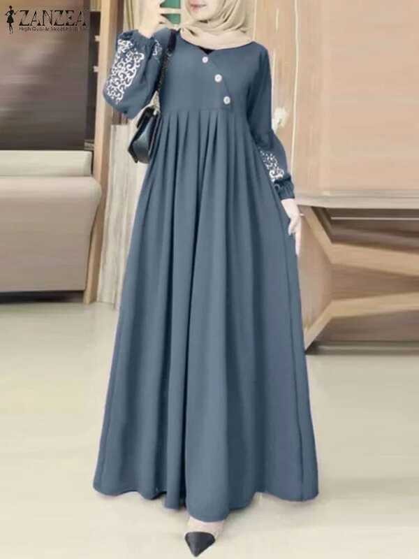 Hijab Gaun Muslim Abaya Eid Mubarak Robe Gaun 2025 ZANZEA Wanita Elegan Lengan Panjang Maxi Sundress