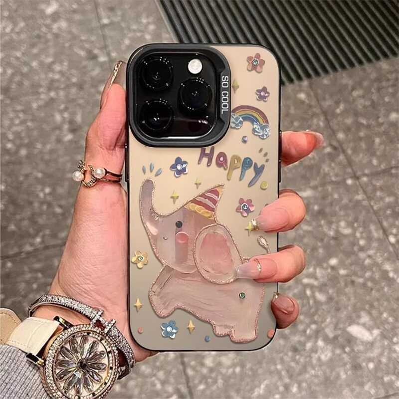 

Casing Gajah Lukisan Minyak untuk Apple 16, Model Baru 15, Lucu Segar 14, Kartun 13, Matte 12, Tahan Guncangan 11