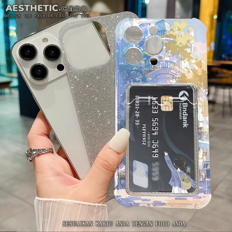 Kustomisasi foto Soft case photocard slot kartu for iphone 13 11 pro max 14 15 12 6 6s 7 8 plus x xs