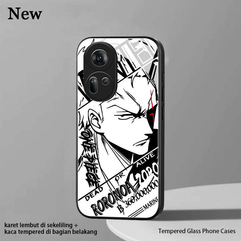 Untuk Anime One Piece Roronoa Zoro Minimalis Glass Casing Hp OPPO Reno11 11F 11Pro 8 8T 7 7Z 4G 5G F