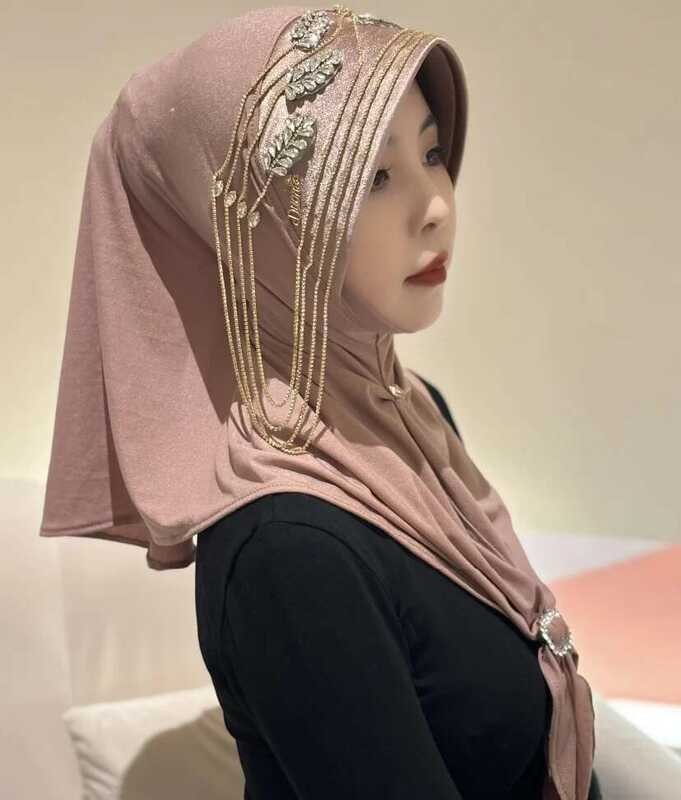 Wanita Topi Muslim Wanita Pesta Butik Hijab Rhinestone