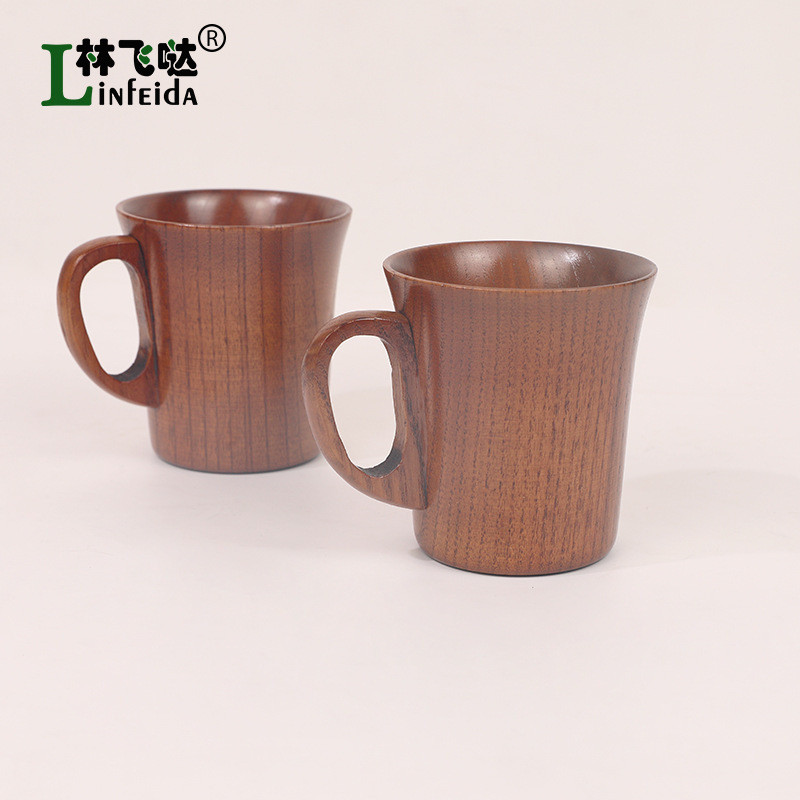 Mug Unik Jepang kayu tangan menggiling pegangan Unik kopi kayu kembali sisi Unik kayu tangan