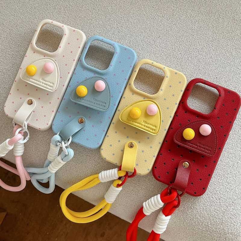 Stand Casing Ponsel Apple 16 Max iPhone 15 Pro Baru 13 Wanita 12 Lembut 14 Tekstur Kulit XR Tali Tan