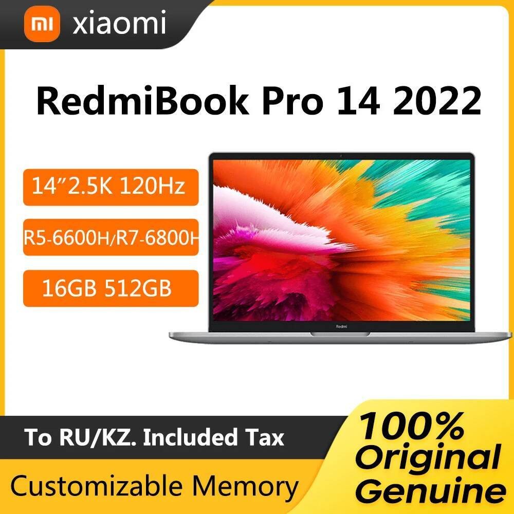 2022 Laptop Xiaomi Redmibook Pro 14 Ici 2.5K 120Hz Notebook Ryze R5-6600H R7-6800H 16GB 512GB AMD Gr