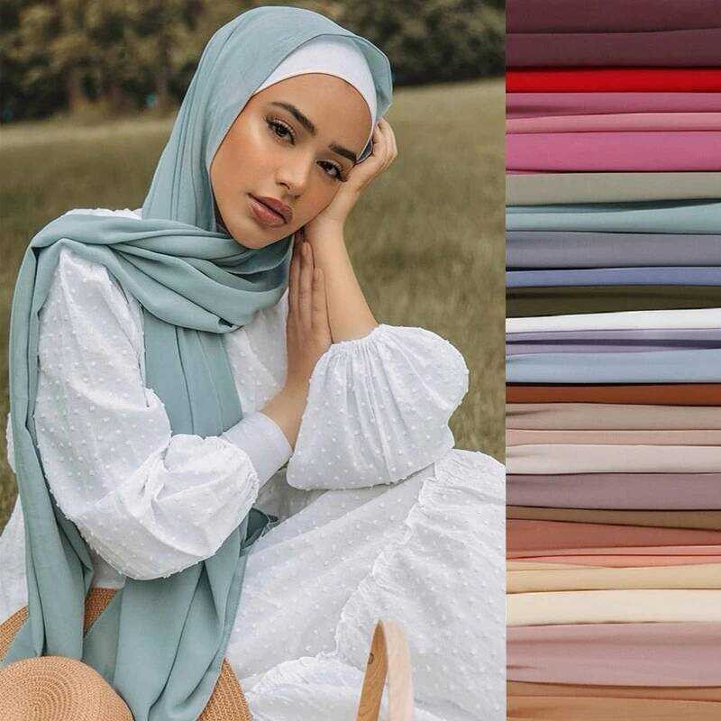 Chiffon Hijab Wanita Selendang Syal Modal Katun Jersey Hijab Polos Lembut Untuk Wanita Muslim Voile