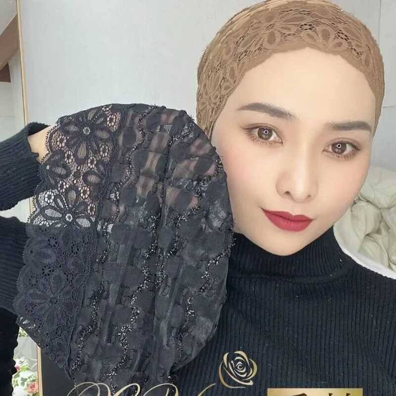 Renda Topi Musim Panas untuk Wanita Muslim Hijab Bunga Volumizer Scrunchie Penutup Kepala Islami Bon