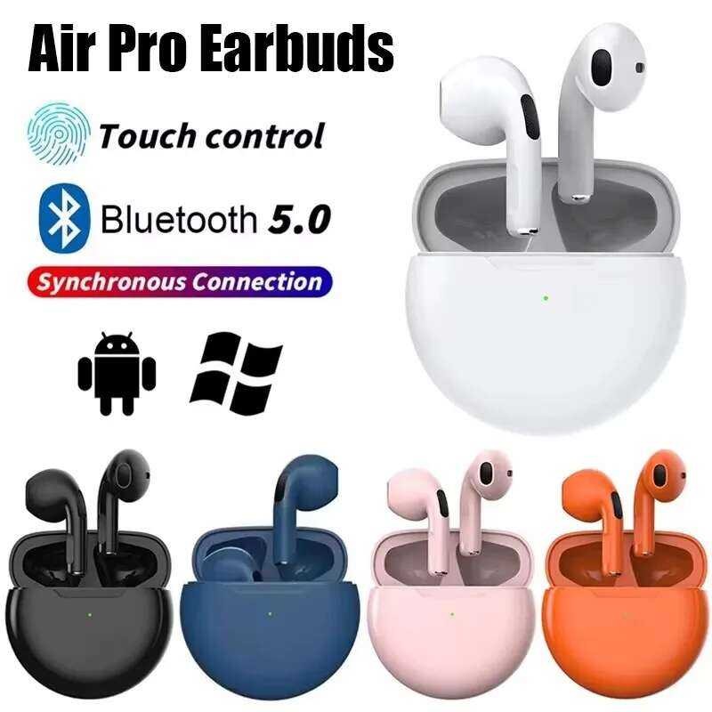 Nirkabel Headphone TWS Original Air 6, Earphone Bluetooth untuk iPhone 16 15 14 13 Pro Max Mini 6,