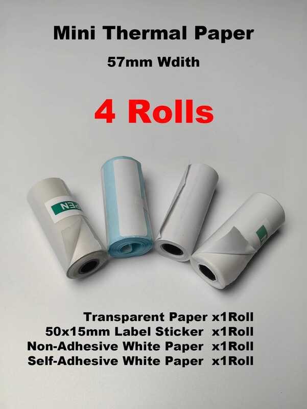 

Lebar 4Rolls 57mm Untuk Printer Termal Mini Stiker Putih Transparan Kertas Foto Kosong Jelas Bebas B