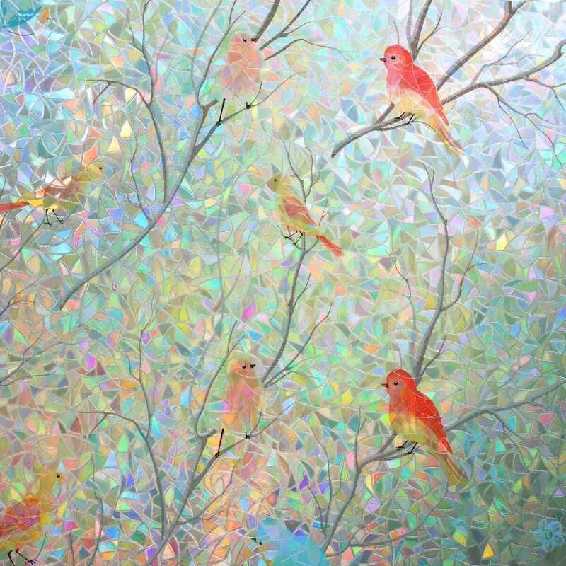 Pelindung Film Privasi Pelangi, Film Burung Kolibri, dan Stiker Jendela Kaca Patri Pelangi,   Kolibr