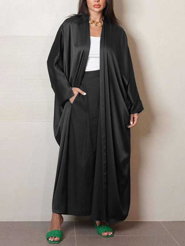 Modis Kaftan Lengan Kelelawar Hitam Navy Fashion Lanjutan Muslim Dubai Pesta Arab Abaya Cardigan Jub