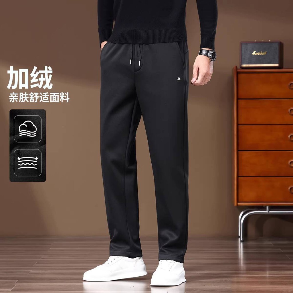 Fleece and Thickened Sweatpants Santai Gugur Musim Dingin Fleece Lined Hangat Panjang Pria Tebal Cel