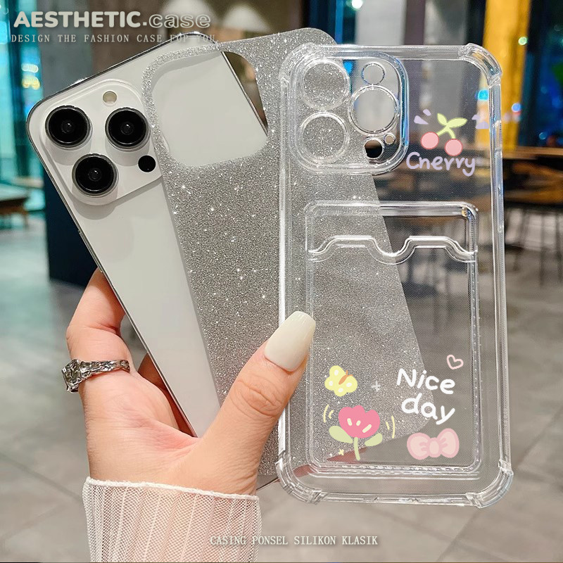 Bening Soft case photocard Kartu glitter card holder Slot Kartu for iphone 13 11 pro max 6 6s 7 8 pl