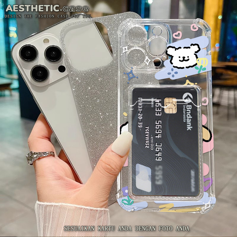 Kustomisasi foto Soft case photocard slot kartu for iphone 13 11 pro max 14 15 12 6 6s 7 8 plus x xs