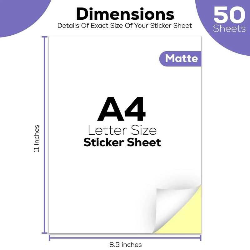 

Lembar 50 Kertas Label Perekat Putih Matte A4 untuk Printer Laser Inkjet, Mudah Dilepas, Lembar Stik