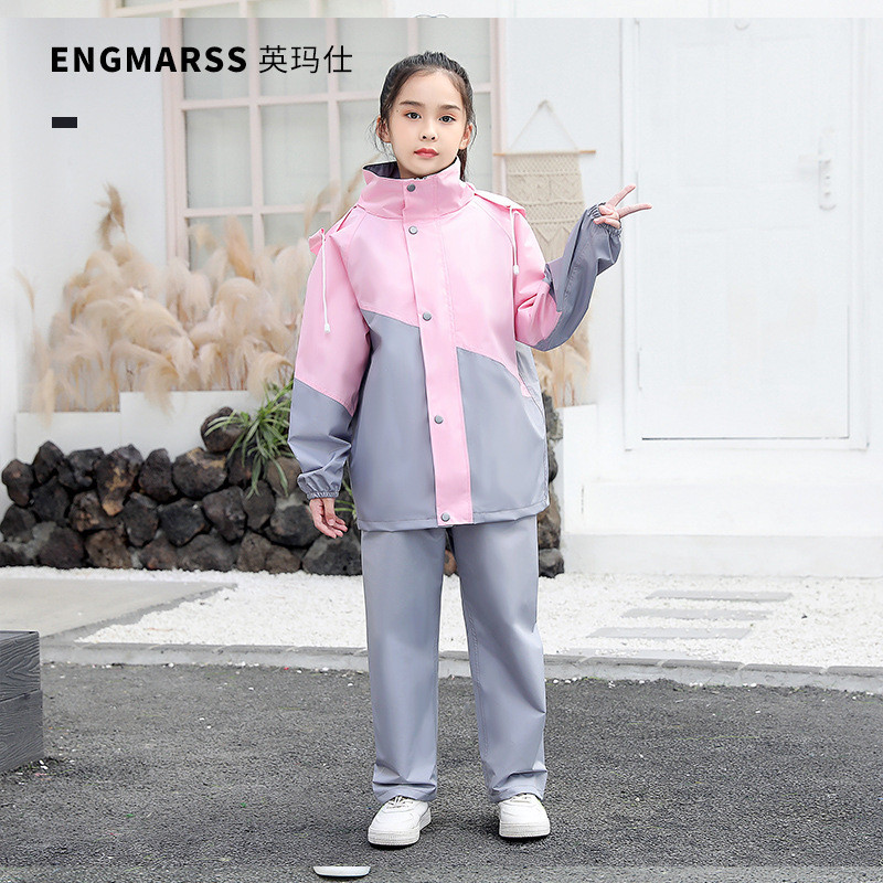 Jas Hujan Anak Laki-laki Perempuan Pelajar Set Celana Pinggiran Besar Tas Sekolah Jas Hujan