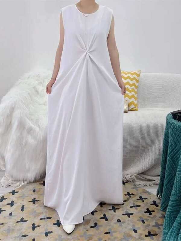 Dalam Gaun Putih Tanpa Lengan untuk Abaya Islam Muslim Gaun Afrika Pakaian Modest Wanita Robe Musulm