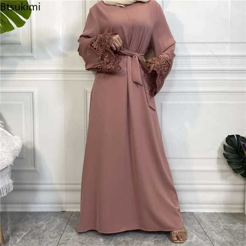 Abaya 2025 Idul Fitri Ramadhan Gaun Hijab Muslim Dubai Turki Wanita Elegan Renda Lengan Panjang Gaun