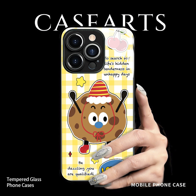 Untuk Biskuit Ceri Kartun Kreatif Kisi Kuning Glass Casing Hp Redmi 10 10A 10C 10X 12 12C 4G 5G 5 Pl