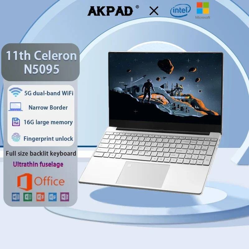 AKPAD Intel Celeron N5095 Windows 10 11 Ram 16GB Rom 256GB 512GB 1TB 2TB SSD Komputer Laptop Gaming 