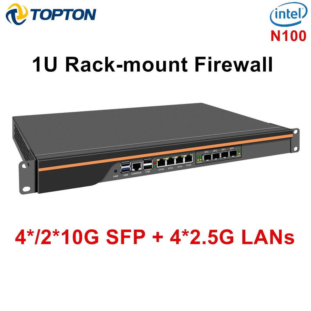 Topton 1U Firewall Pemasangan Rak Server Rumah Mini PC Intel Alder Lake N100 4*/2*10G SFP+ 4*i226-V 
