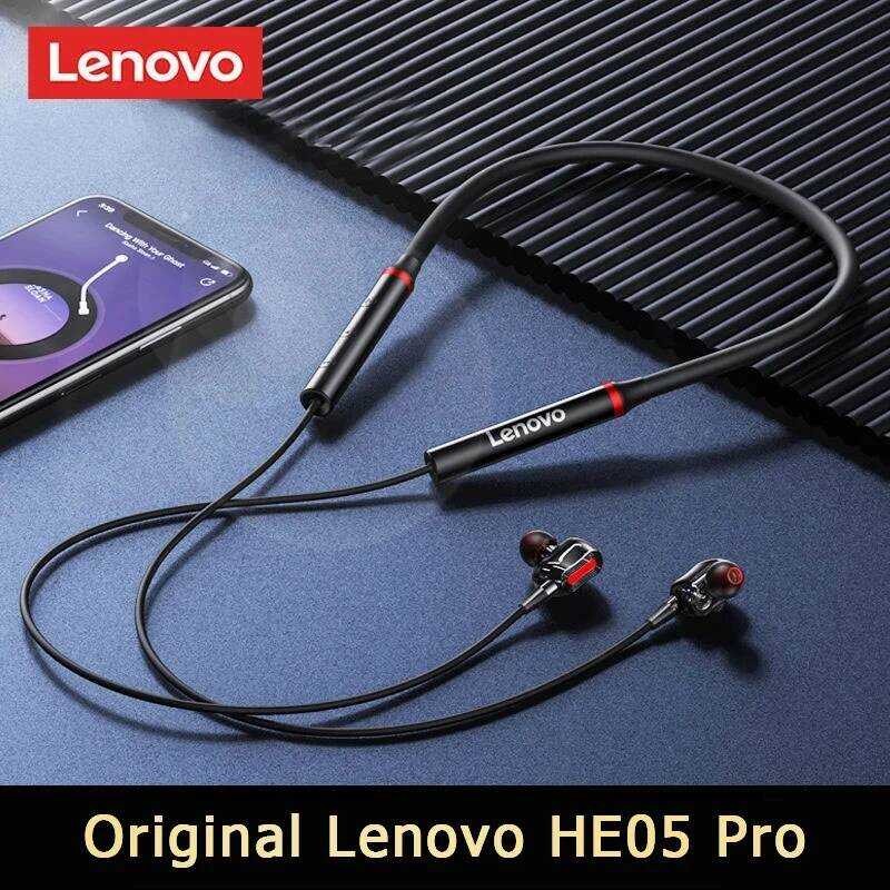 Nirkabel Earphone TWS Lenovo HE05 Pro Asli Bluetooth 5.0 Olahraga dengan Peredam Kebisingan dan Tali
