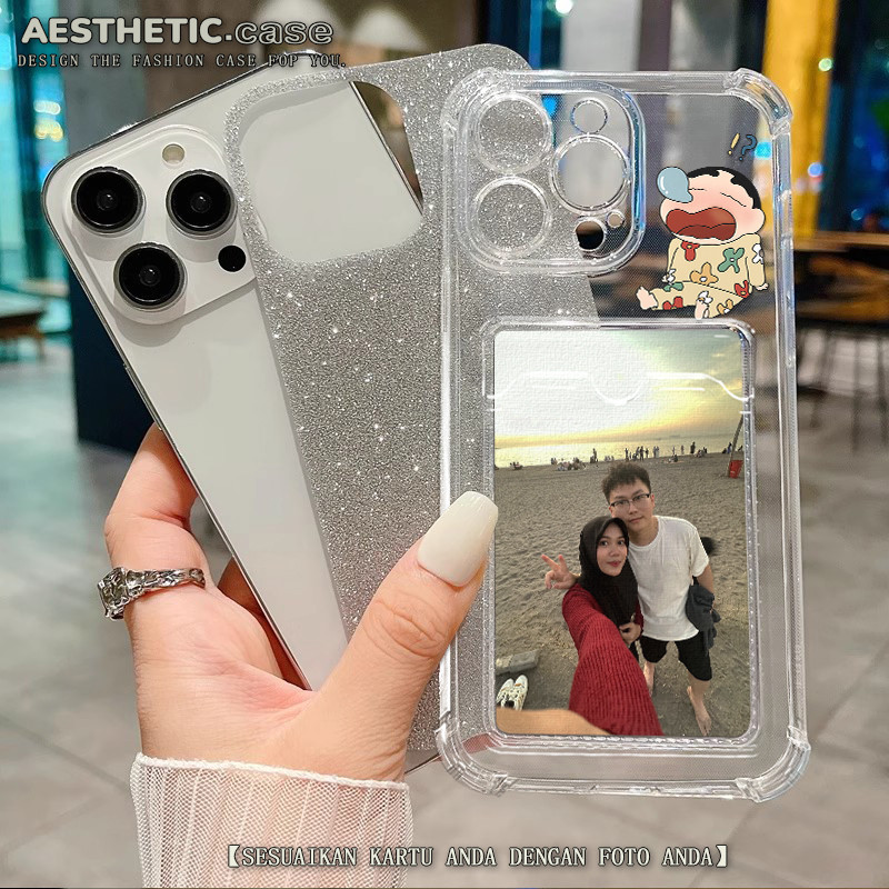 Kustomisasi foto Soft case photocard slot kartu for iphone 13 11 pro max 14 15 12 6 6s 7 8 plus x xs