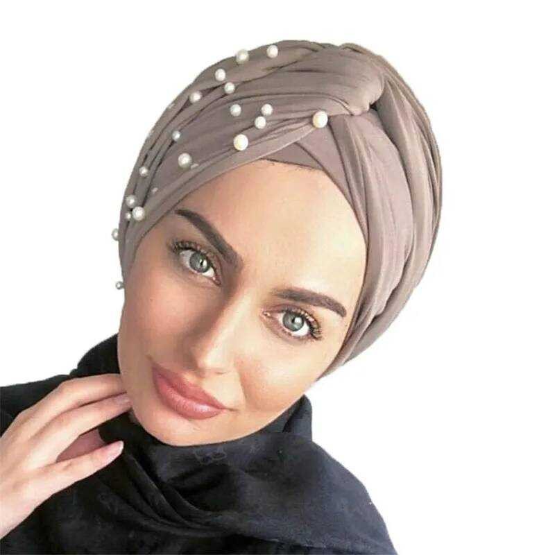 Topi 2025 Turban Muslim Suede Baru Twist Veet Beading Hijab Bonnet Wanita Topi India Pembungkus Kepa