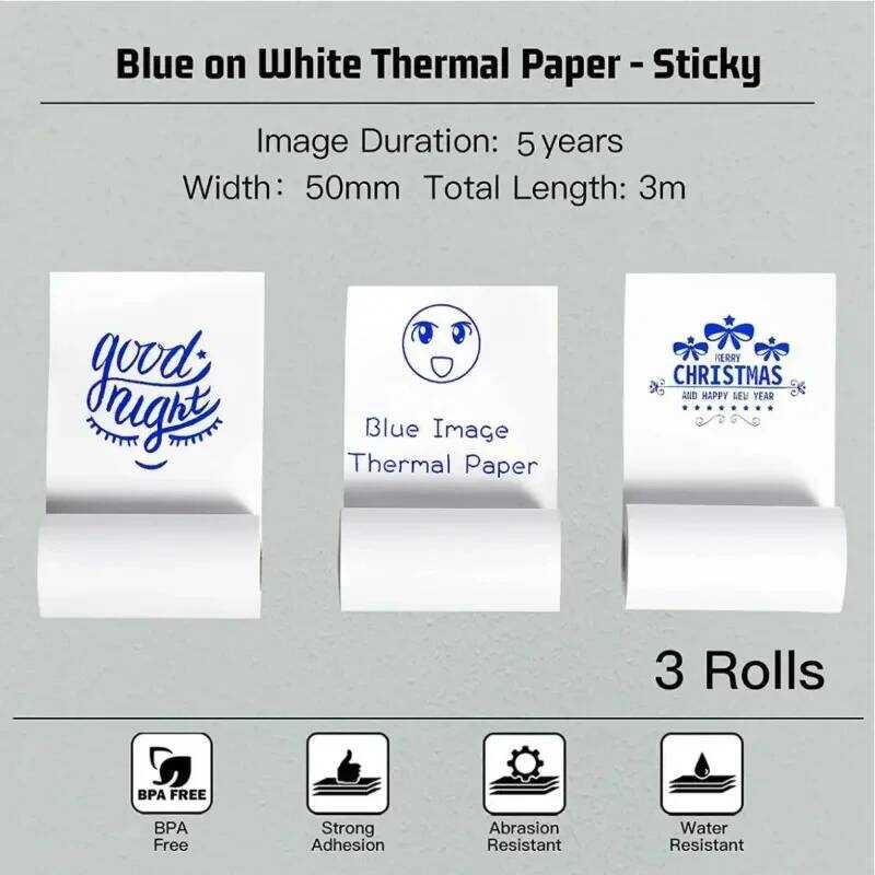 

ticky on Blue Prints Putih 3 Gulungan Kertas Termal 57mm untuk Printer Saku Foto Teks Catatan Belaja