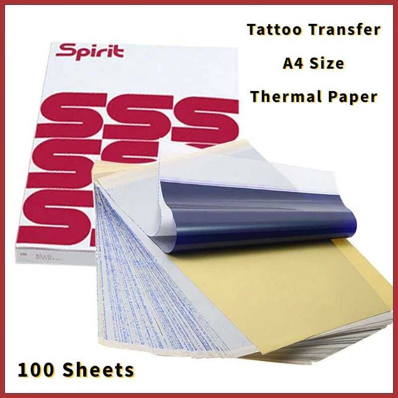 

100 A4 Lembar Kertas Transfer Tato Copier Spirit Stensil Karbon 4 Lapisan Kertas Termal
