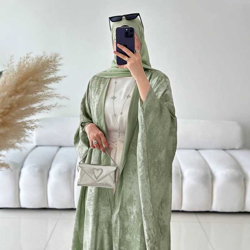 Elegan Fashion Dubai Abaya Turki Wanita Muslim Gaun Kimono Muslim Abaya Cardigan Depan Terbuka 796