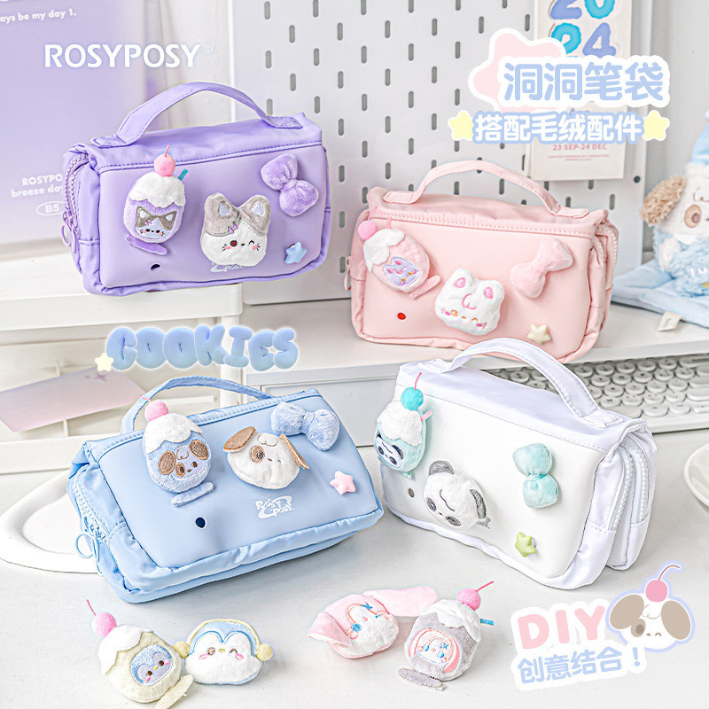 

Kotak Pensil RosyPosy Desain Lembut Lubang Kotak Pensil Kue Gadis DIY Boneka Plush Tas Alat Tulis Kapasitas Besar Import