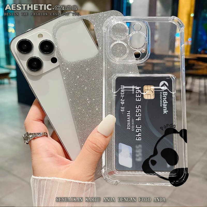 Kustomisasi foto Soft case photocard slot kartu for iphone 13 11 pro max 14 15 12 6 6s 7 8 plus x xs